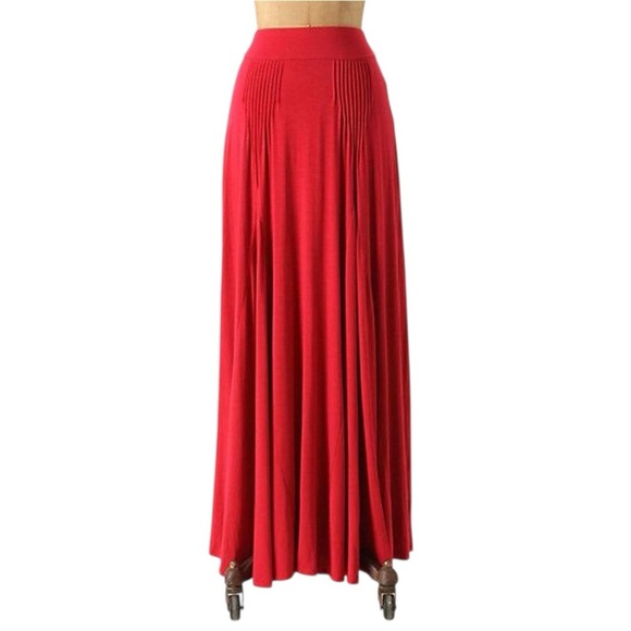 Maeve Red Pink Pleated Maxi Skirt Flowy Boho Size M L casual‎ Vacation Travel - Picture 1 of 9